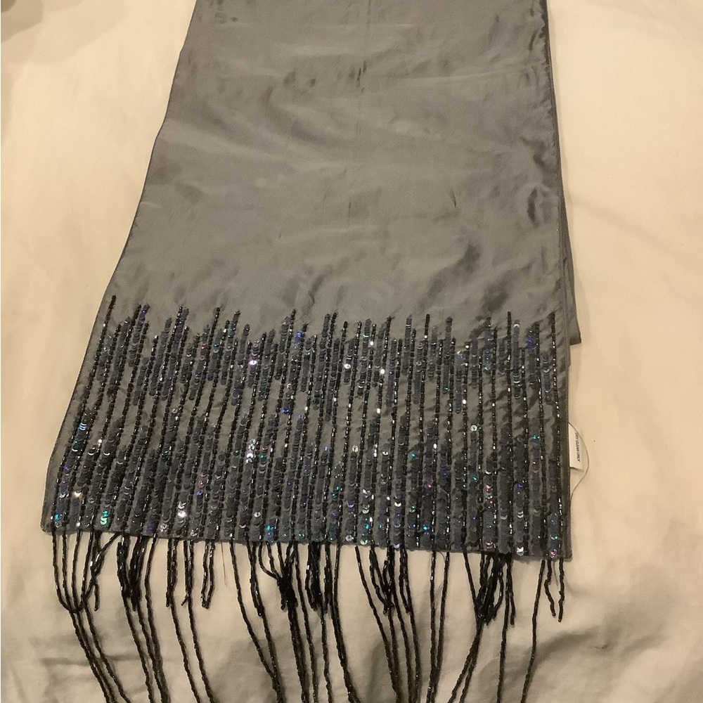 Elegant Silver Gray Beaded Shoulder wrap with irridescent sequins.